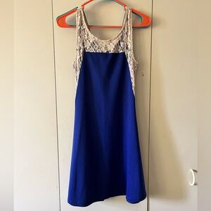 Tea n Rose Royal Blue Dress with Cream Lace